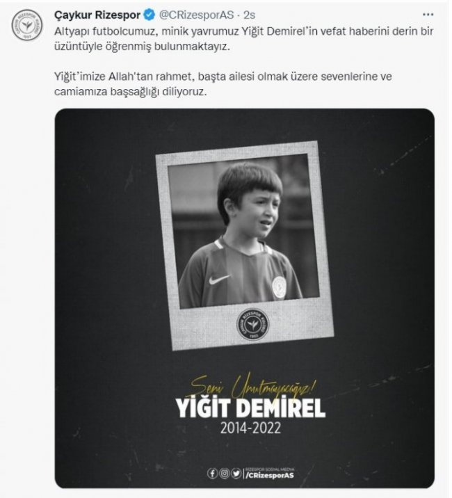 Rizespor Yas Tutuyor